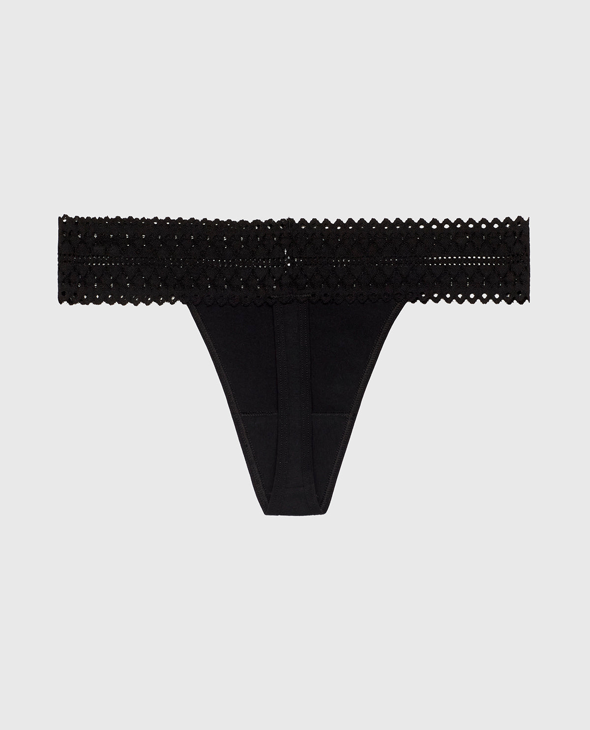Thong Panty with Lace Trim in Tuxedo Black
