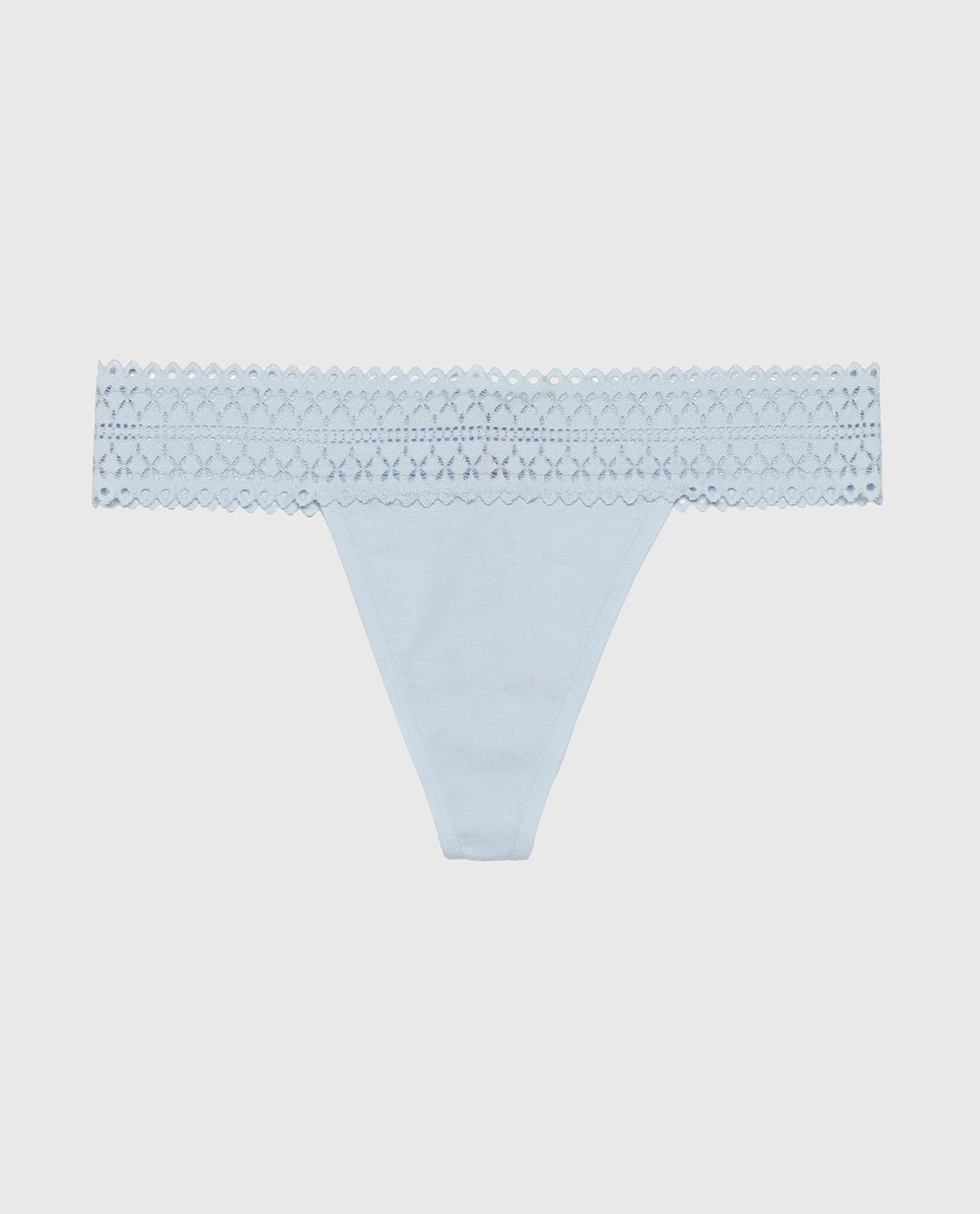 Thong Panty with Lace Trim in Subdued Blue