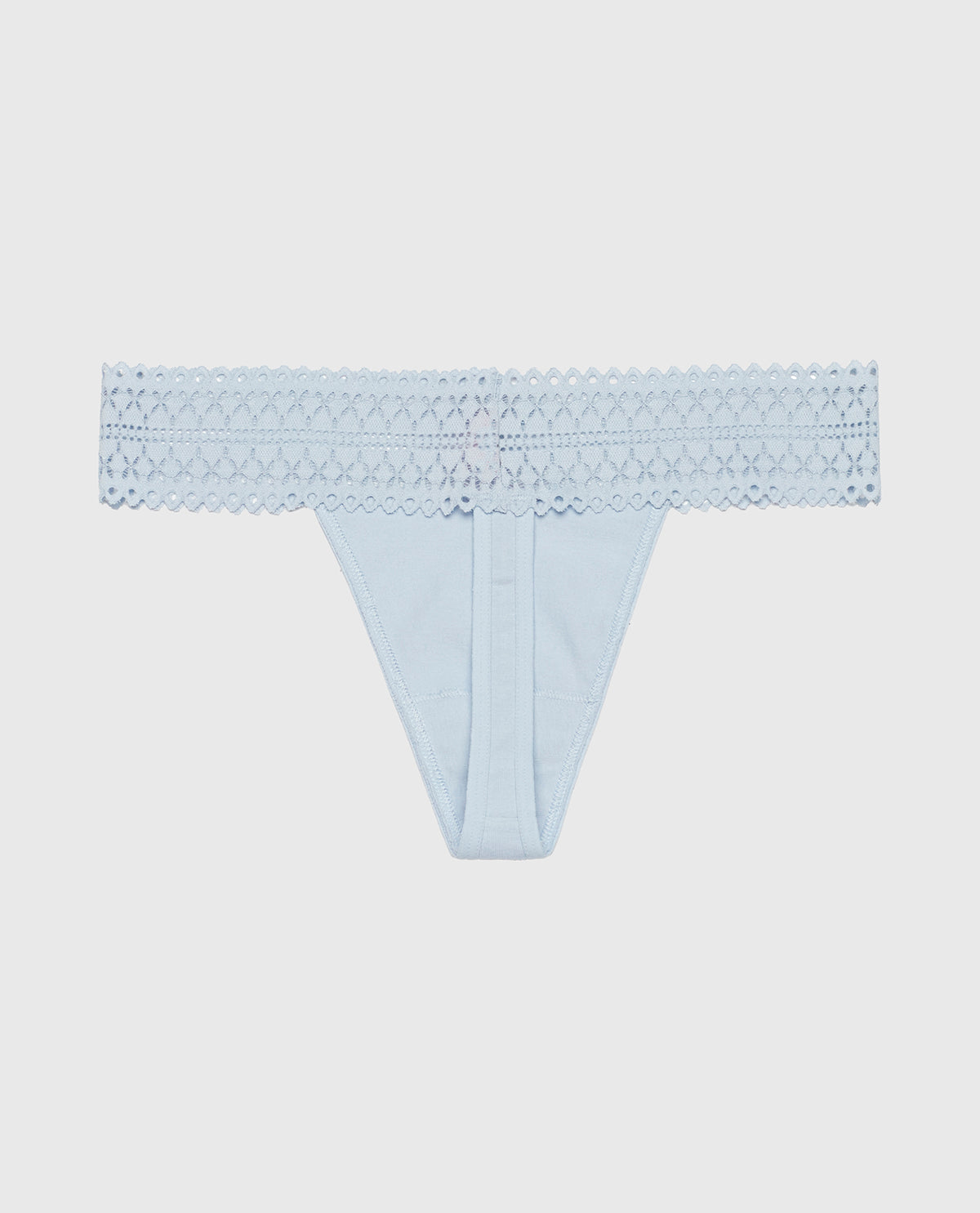 Thong Panty with Lace Trim in Subdued Blue