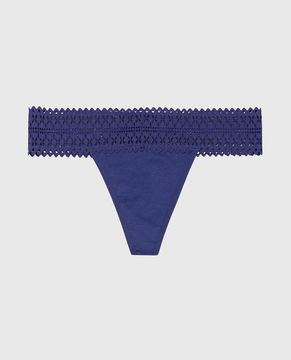 Thong Panty with Lace Trim in Dusk Blue