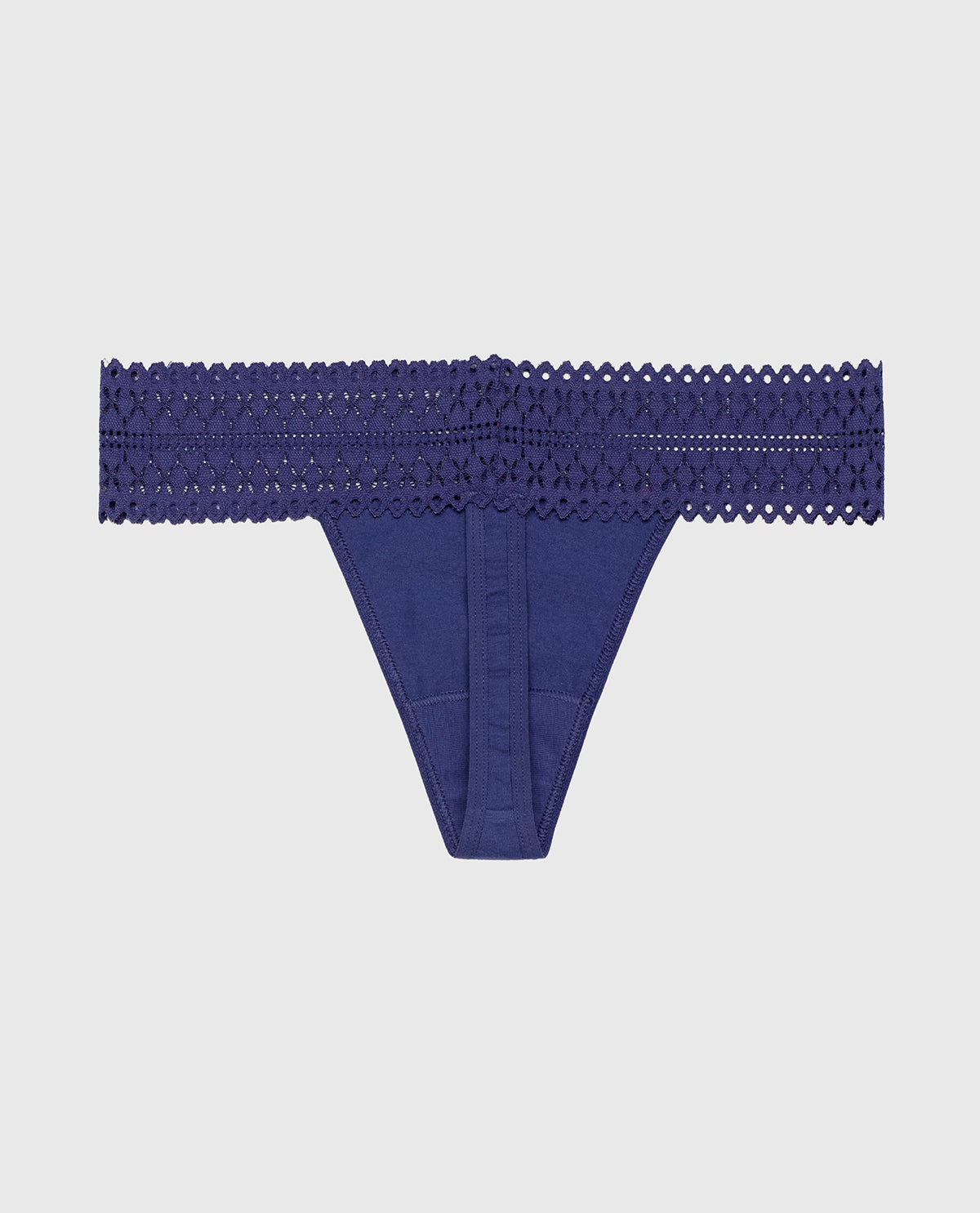 Thong Panty with Lace Trim in Dusk Blue