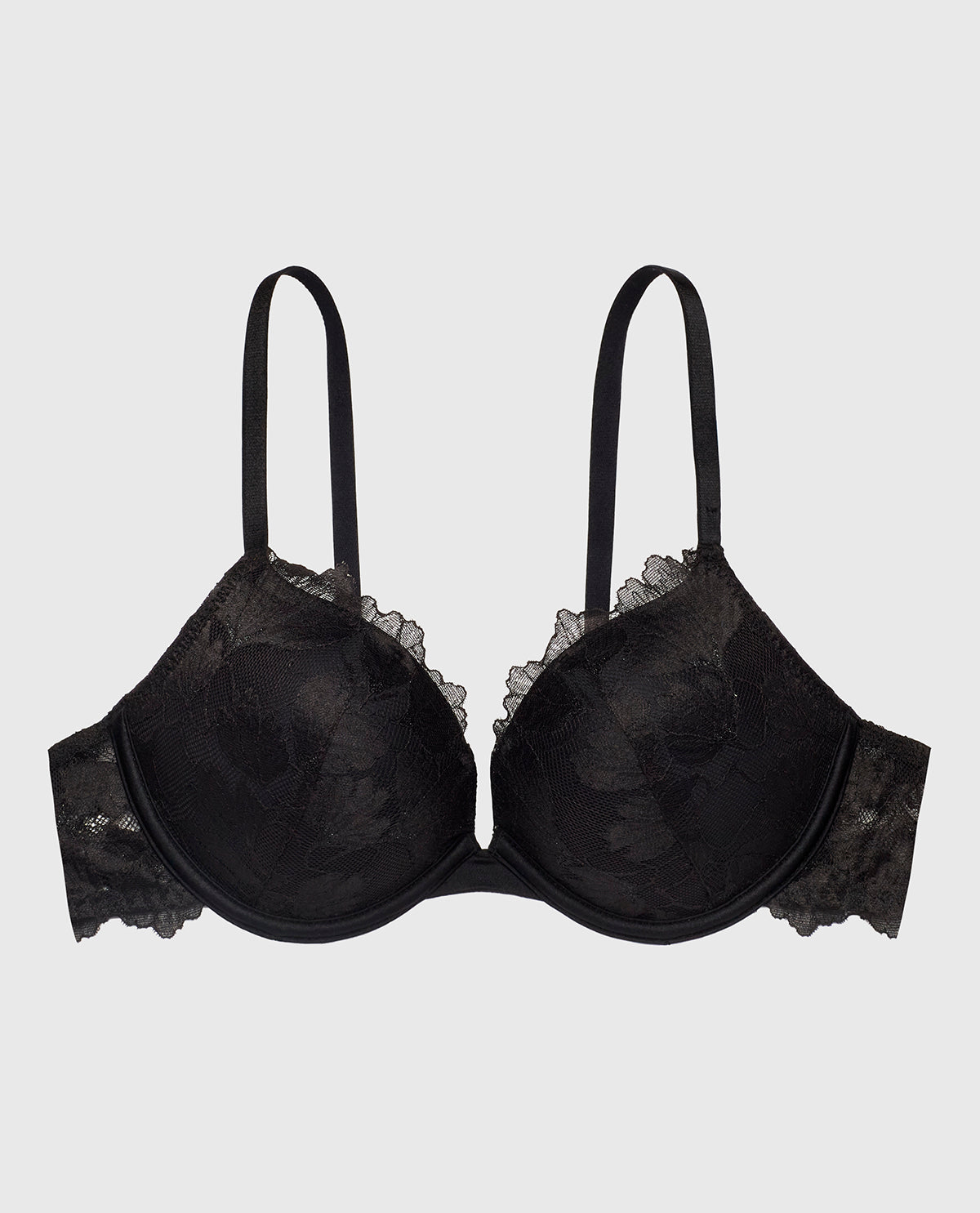 Up 2 Cup Lace Push Up Bra in Tuxedo Black