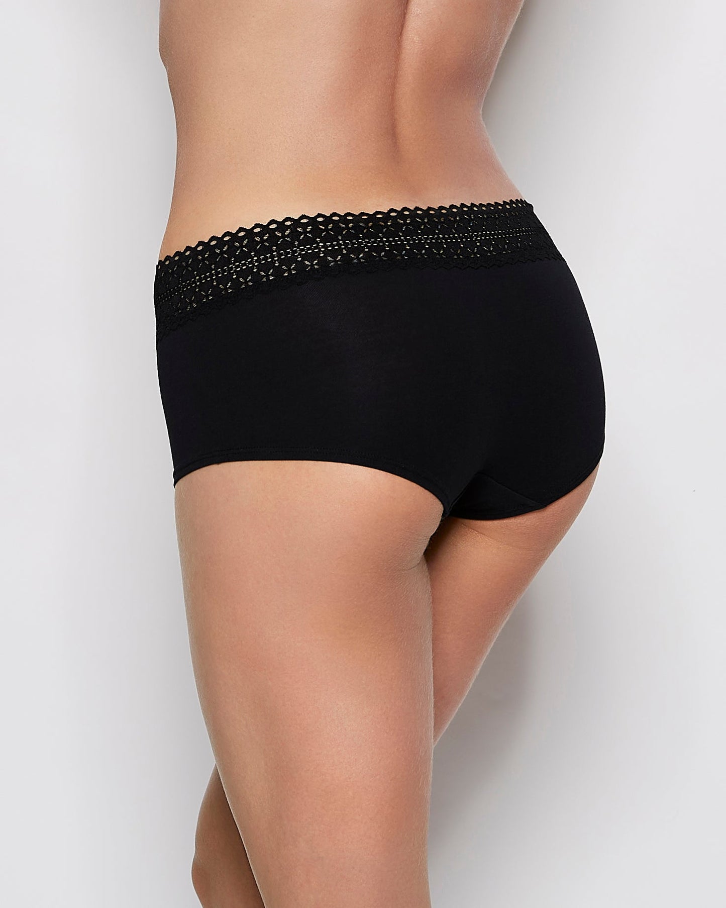 Boyshort Panty with Lace Trim in Tuxedo Black