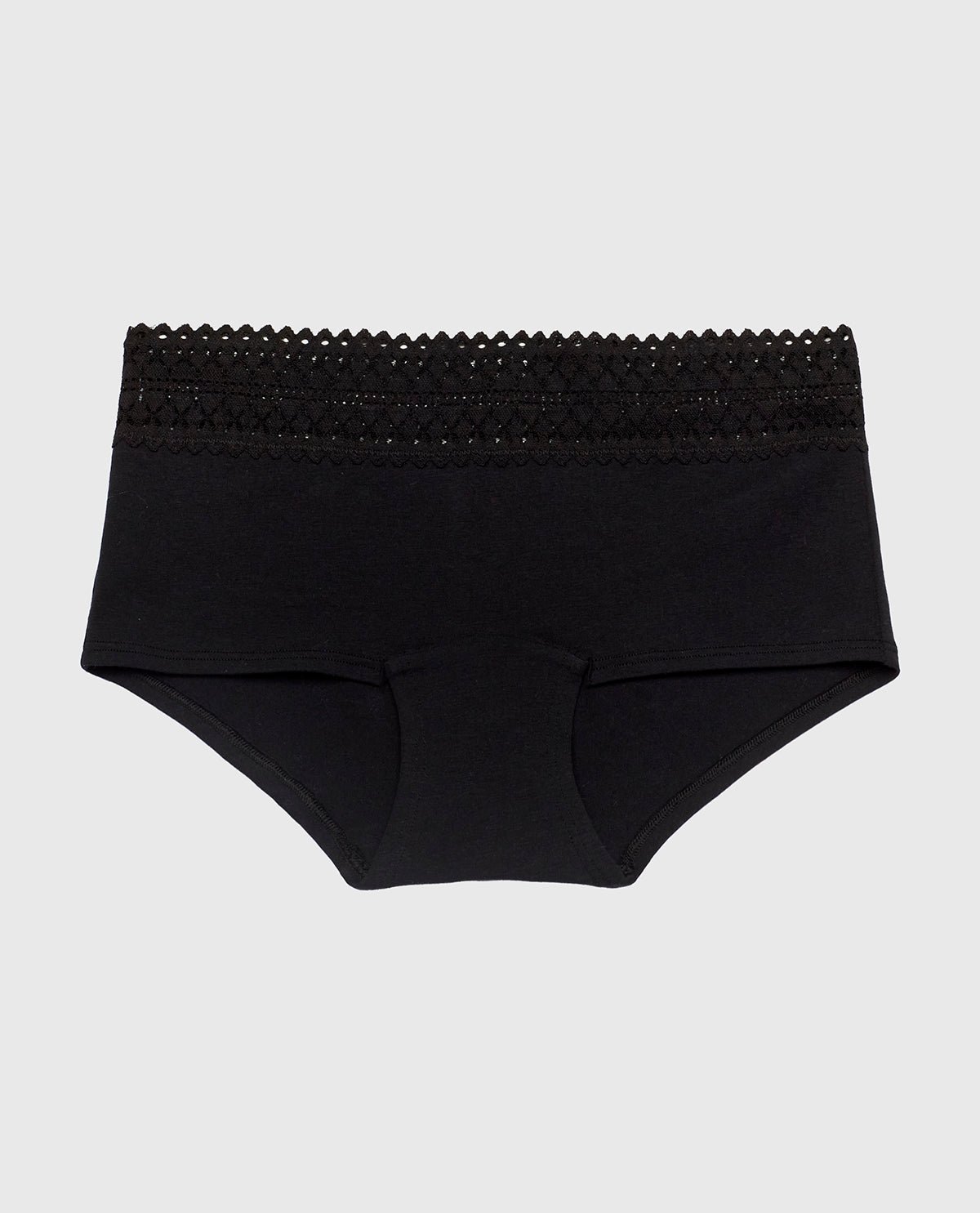Boyshort Panty with Lace Trim in Tuxedo Black