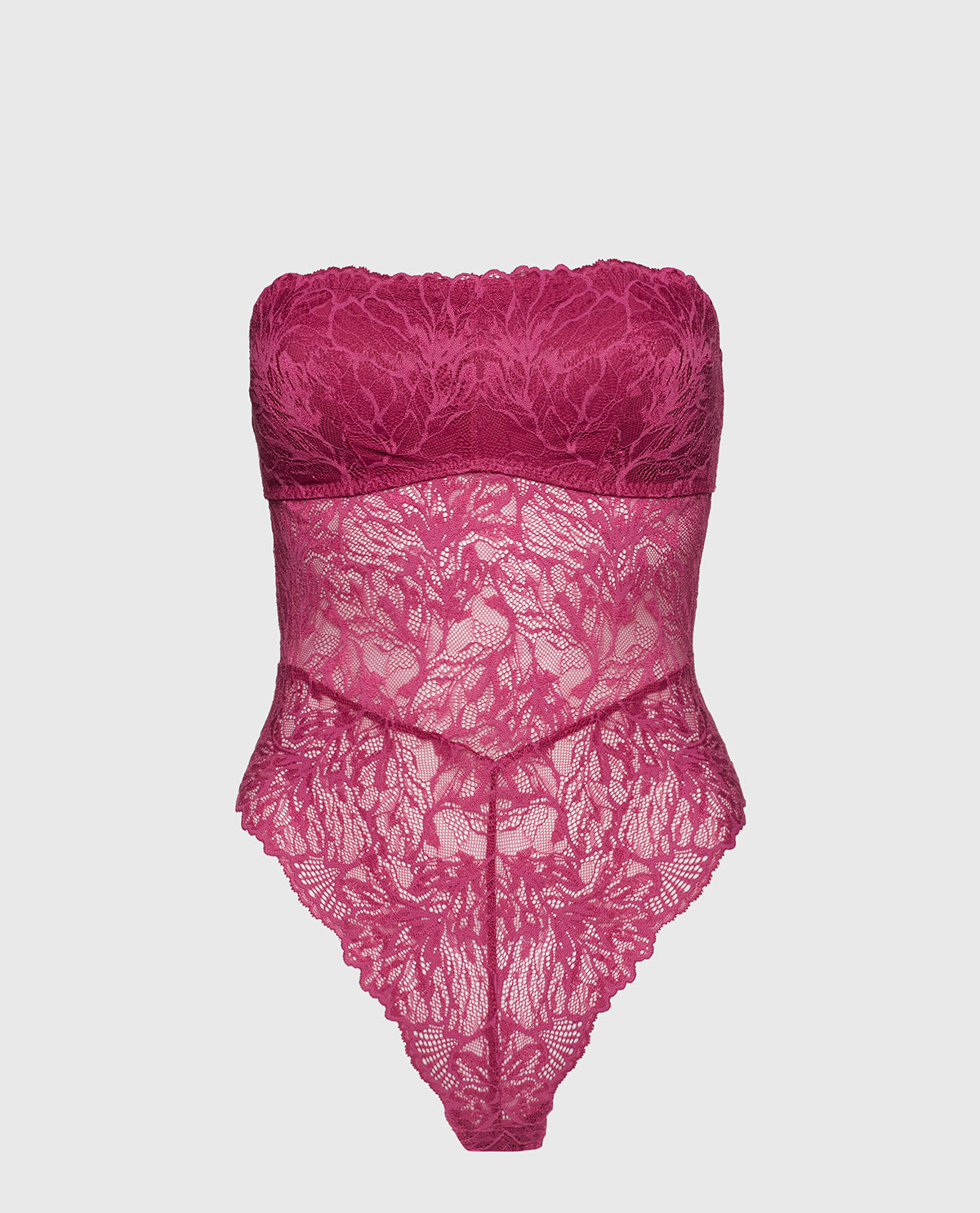 Allover Lace Open Back Bodysuit in Electric Rouge