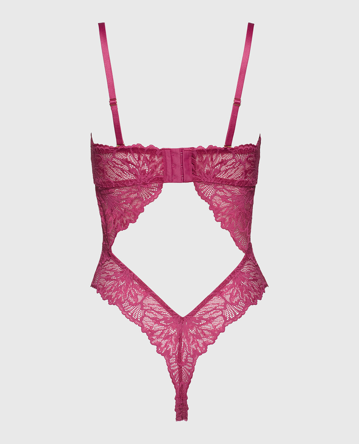 Allover Lace Open Back Bodysuit in Electric Rouge
