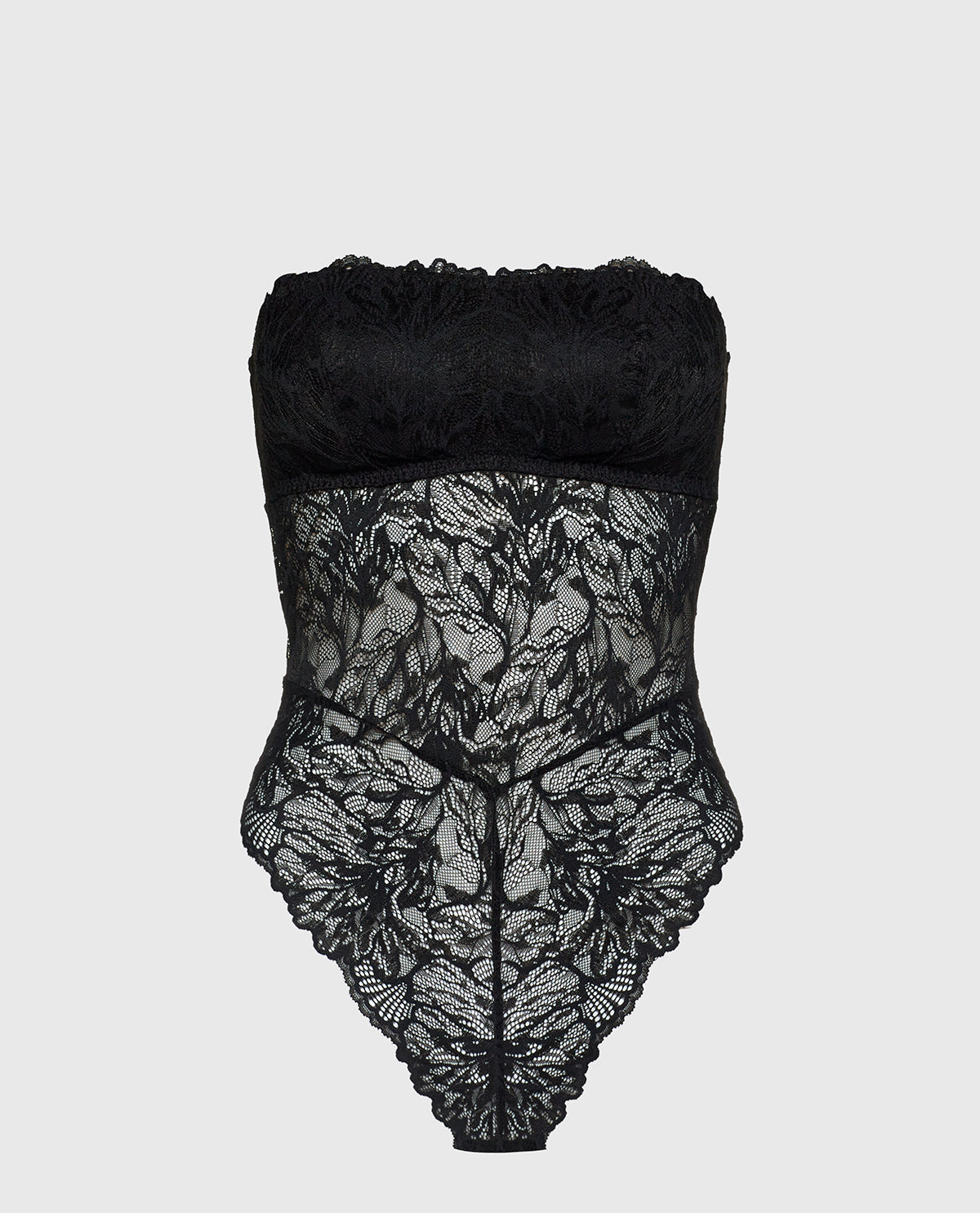 Allover Lace Open Back Bodysuit in Tuxedo Black