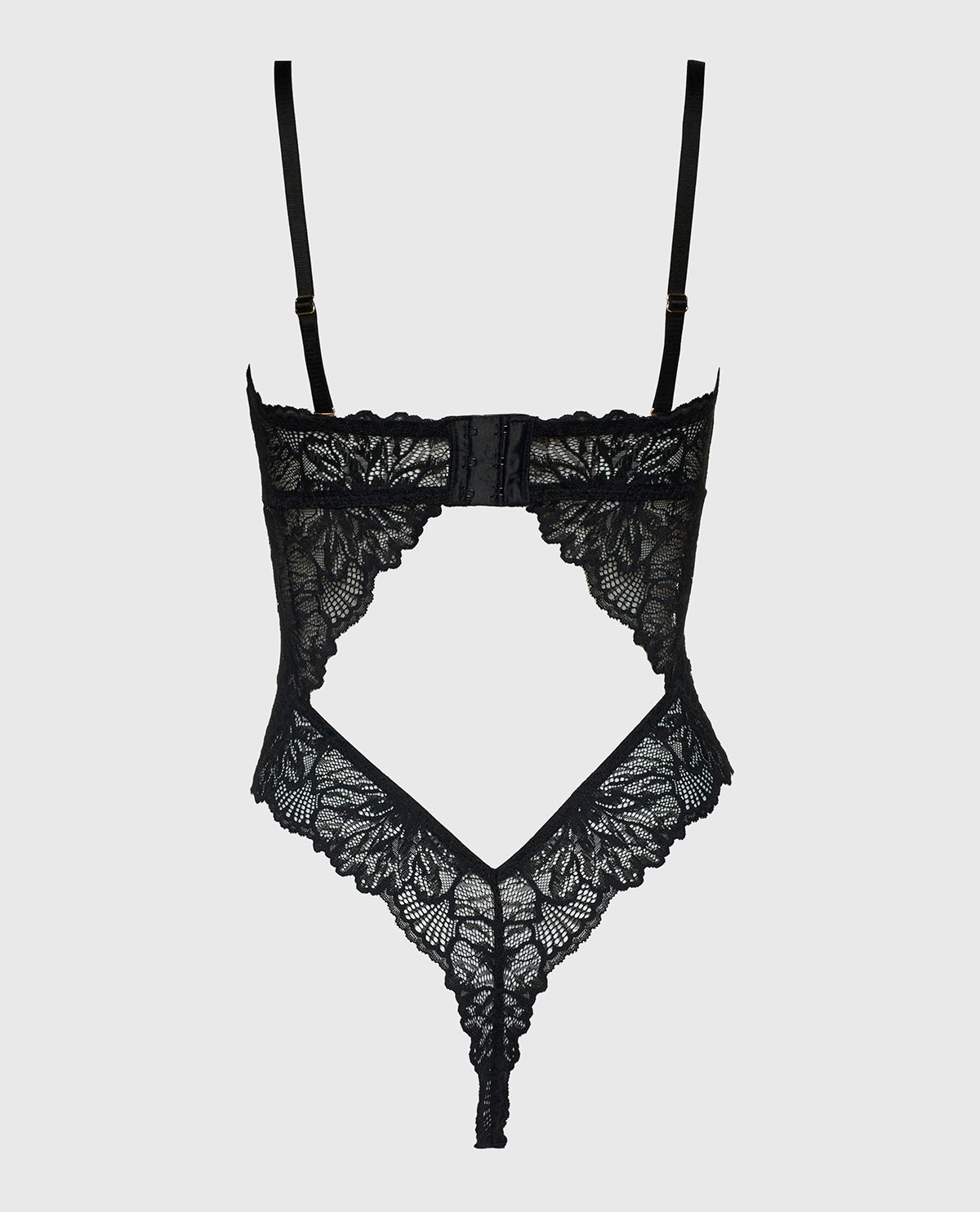 Allover Lace Open Back Bodysuit in Tuxedo Black