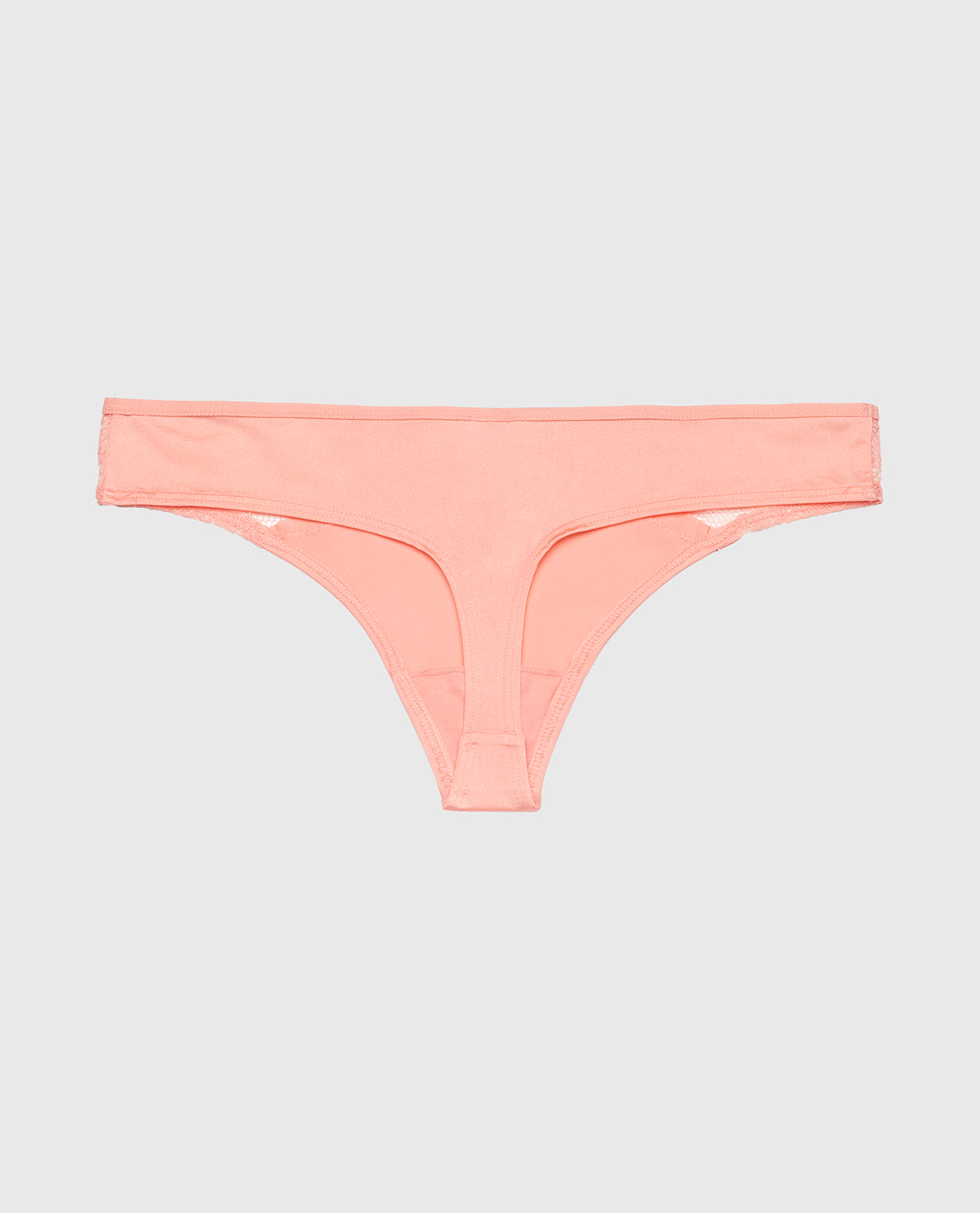 Thong Panty with Lace Micro Trim in Peach Fizz