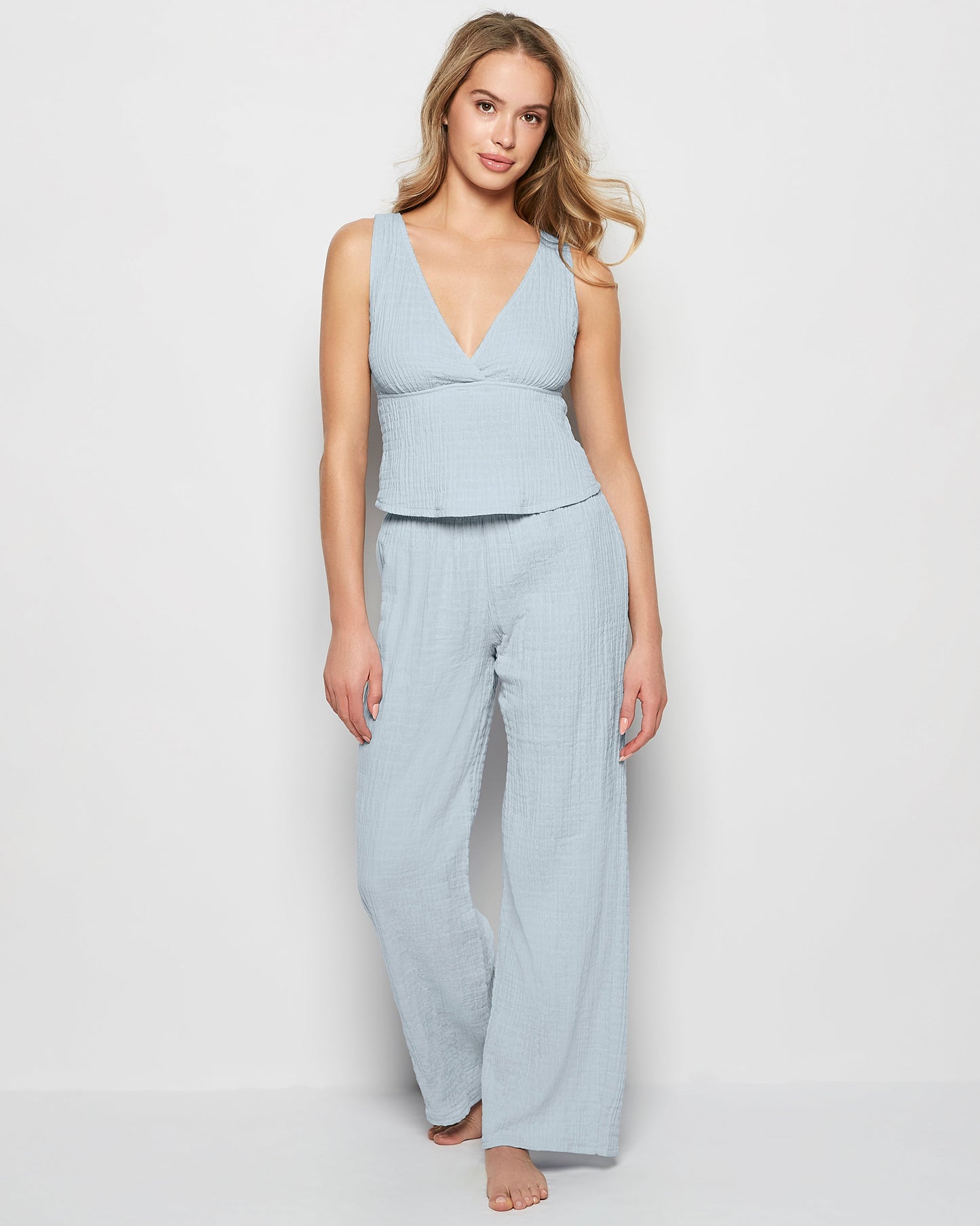 Textured Pajama Tank in Subdued Blue