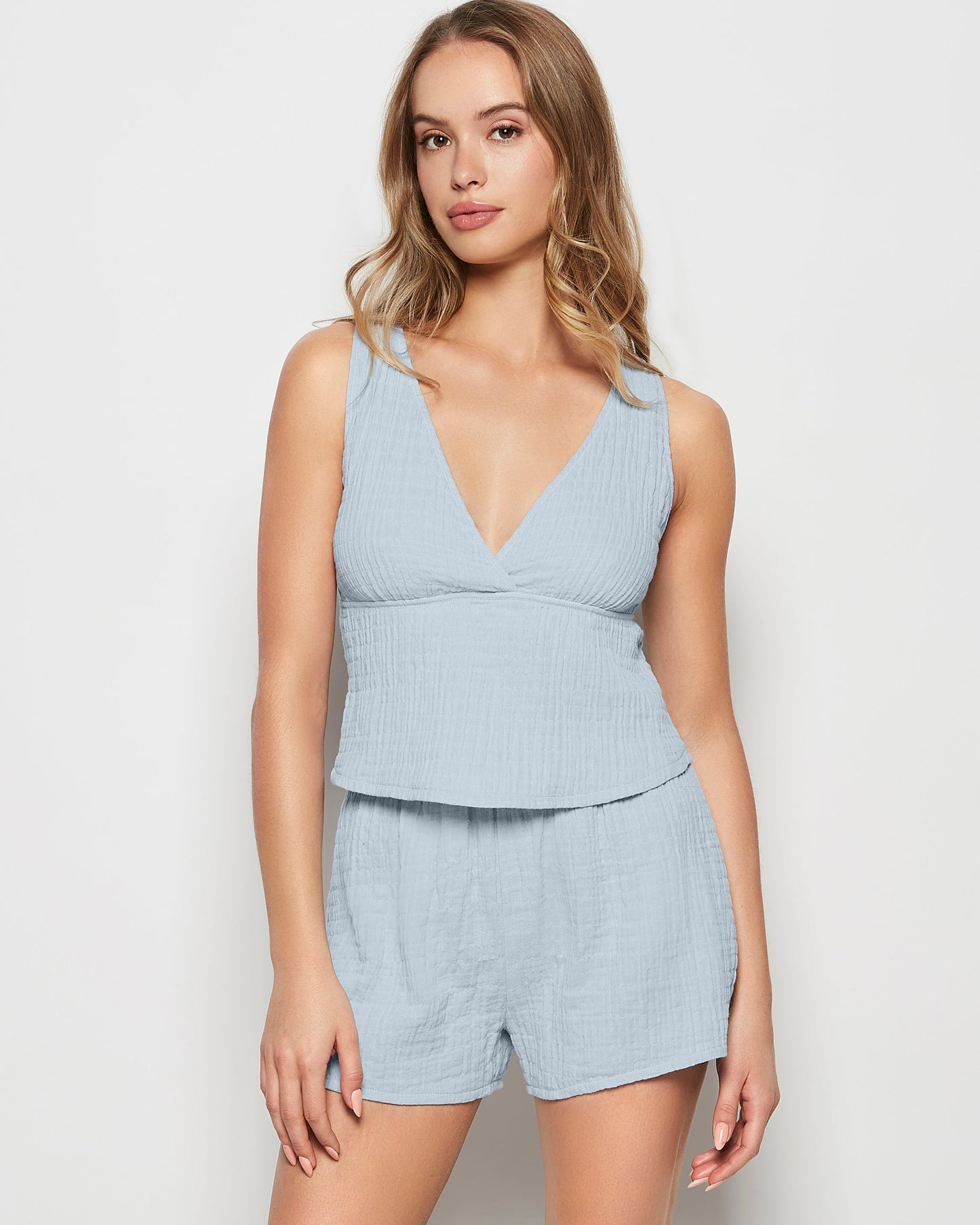 Textured Pajama Tank in Subdued Blue