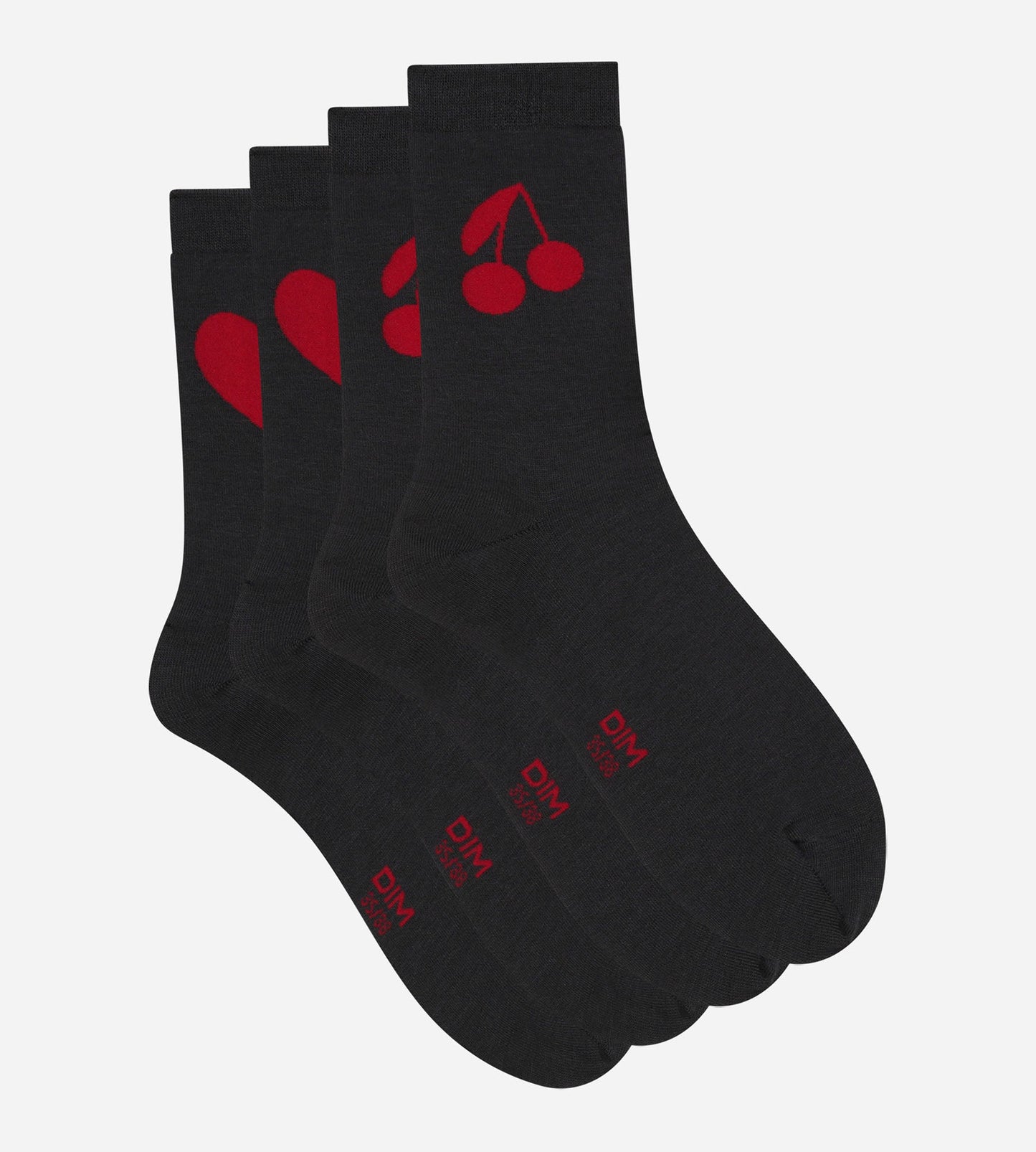 Crew Socks with Heart and Cherry in Dark Grey