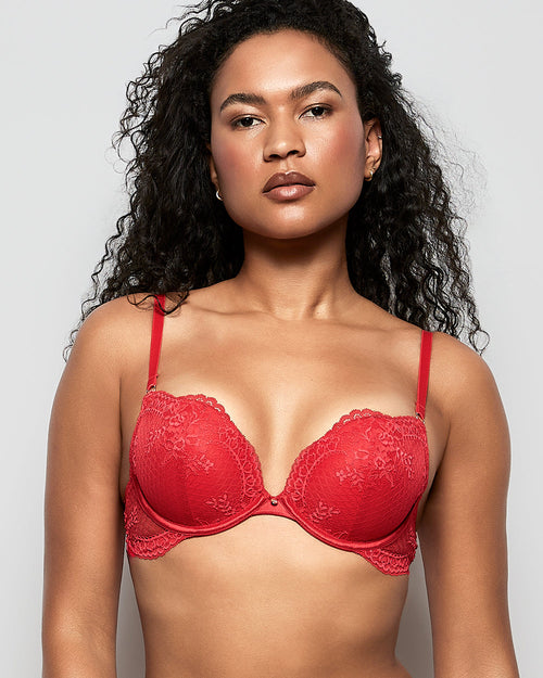 Allover Lace Push Up Bra in Cosmo Red