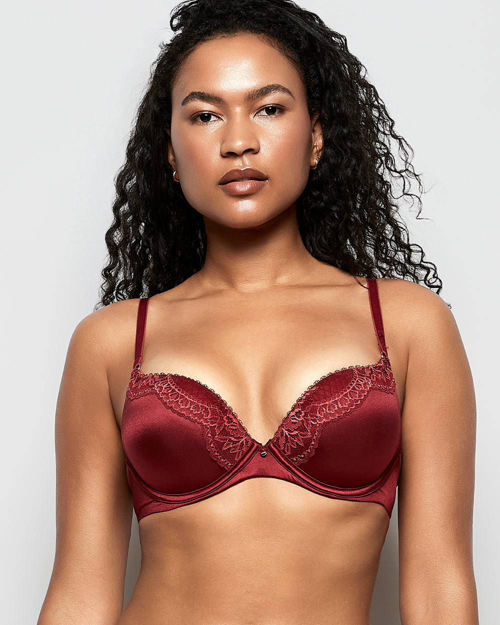 Up 2 Cup Push Up Bra with Lace Overlay in Opulent Red