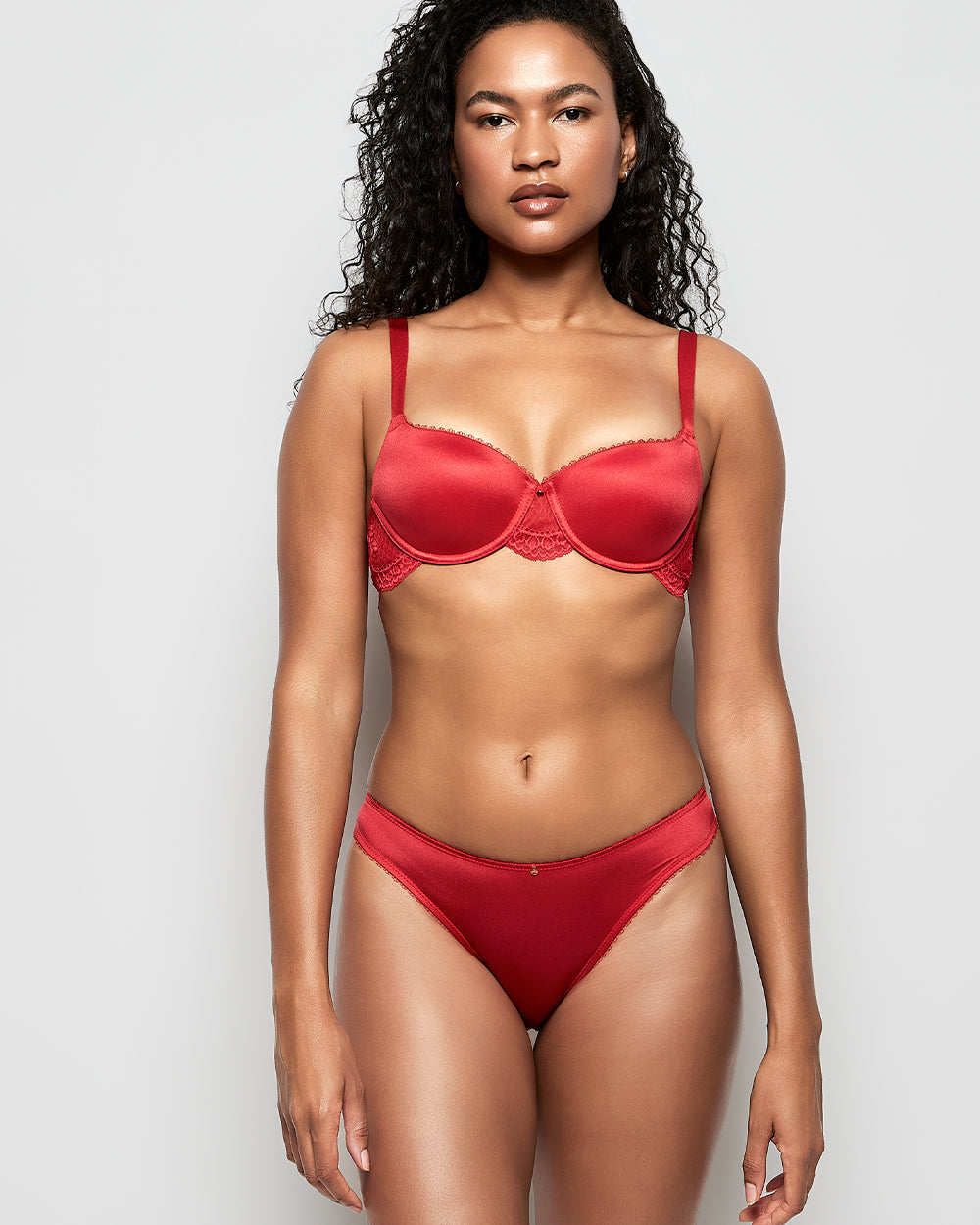 Lightly Lined Balconette Bra with Lace Wing in Cosmo Red