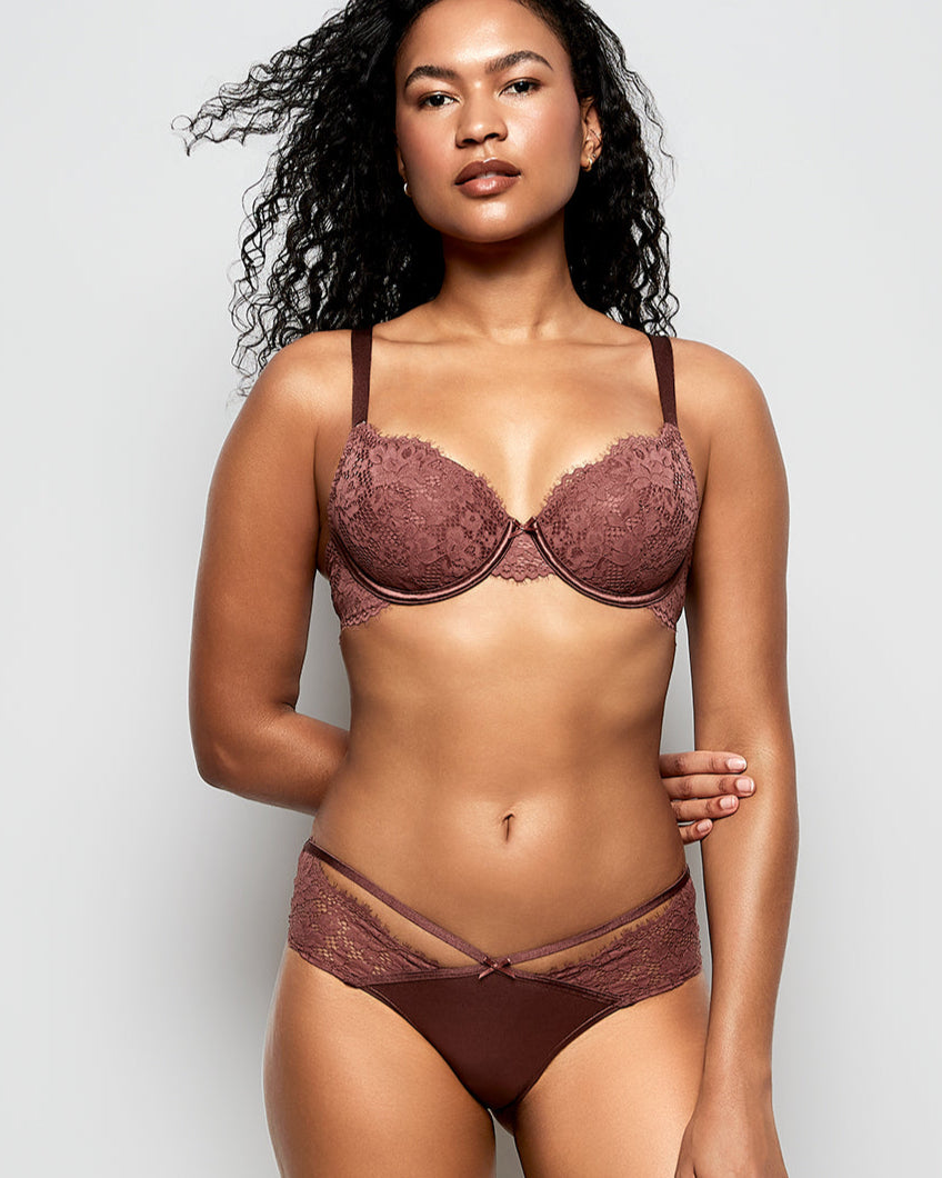 Lightly Lined Lace Full Coverage Bra in Dusty Cedar