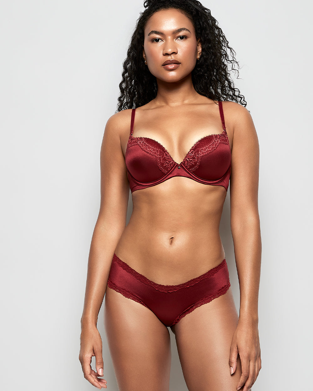 Up 2 Cup Push Up Bra with Lace Overlay in Opulent Red