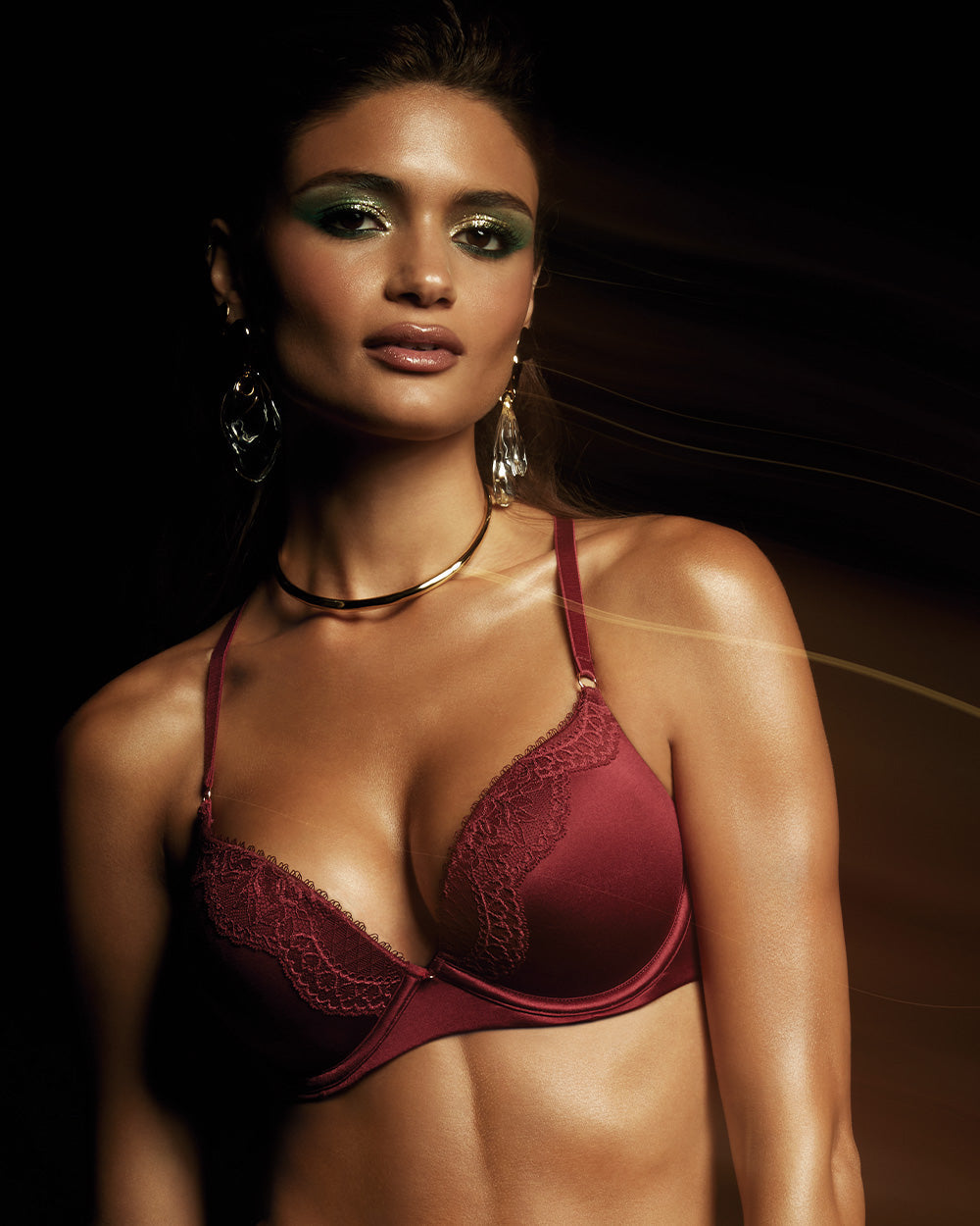 Up 2 Cup Push Up Bra with Lace Overlay in Opulent Red