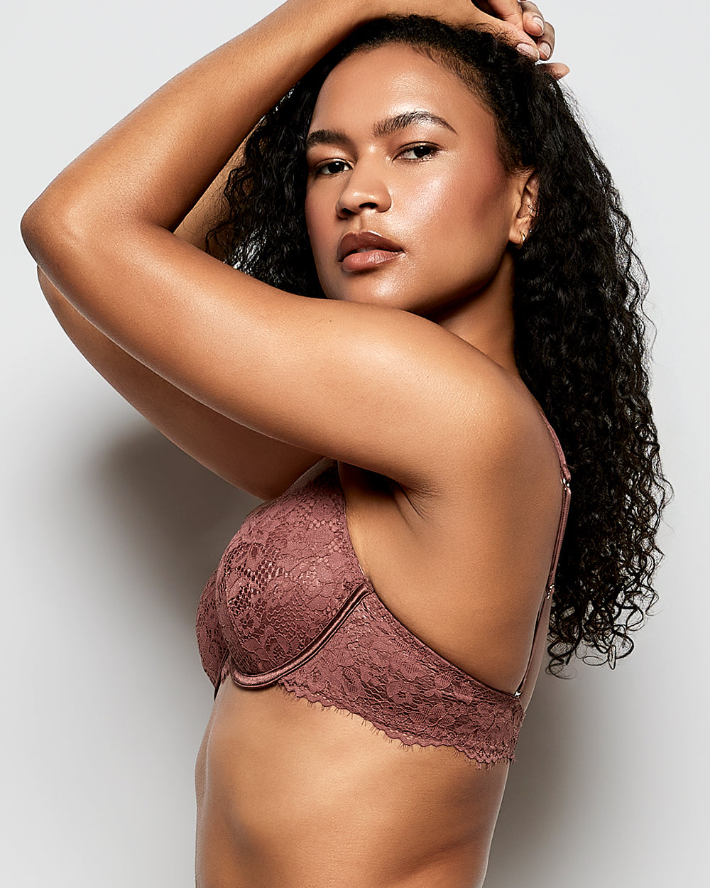 Lightly Lined Lace Full Coverage Bra in Dusty Cedar