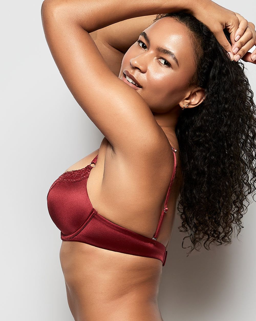 Up 2 Cup Push Up Bra with Lace Overlay in Opulent Red