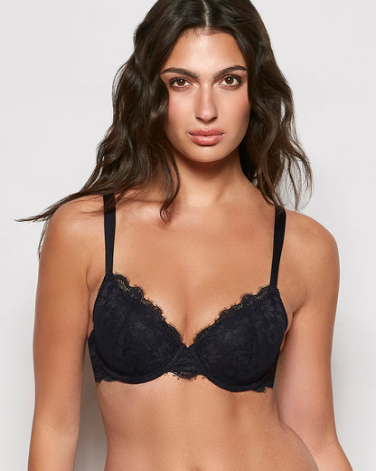 Lightly Lined Full Coverage Bra with Allover Lace in Black