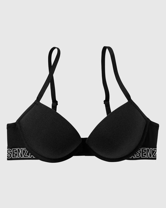 Cotton Logo Push Up Bra in Black