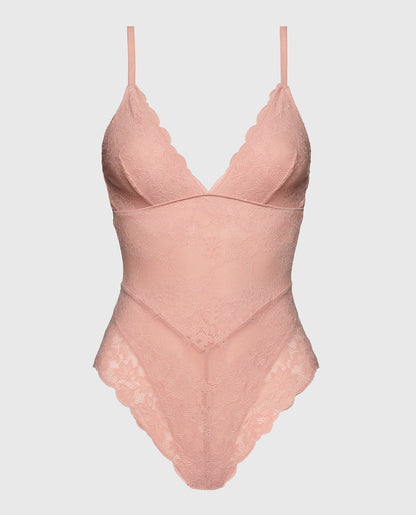 Allover Lace Shaping Bodysuit in Royal Pink