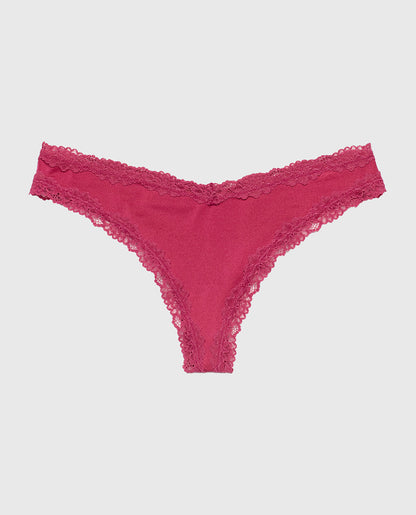 Thong Panty with Lace Trim in Electric Rouge