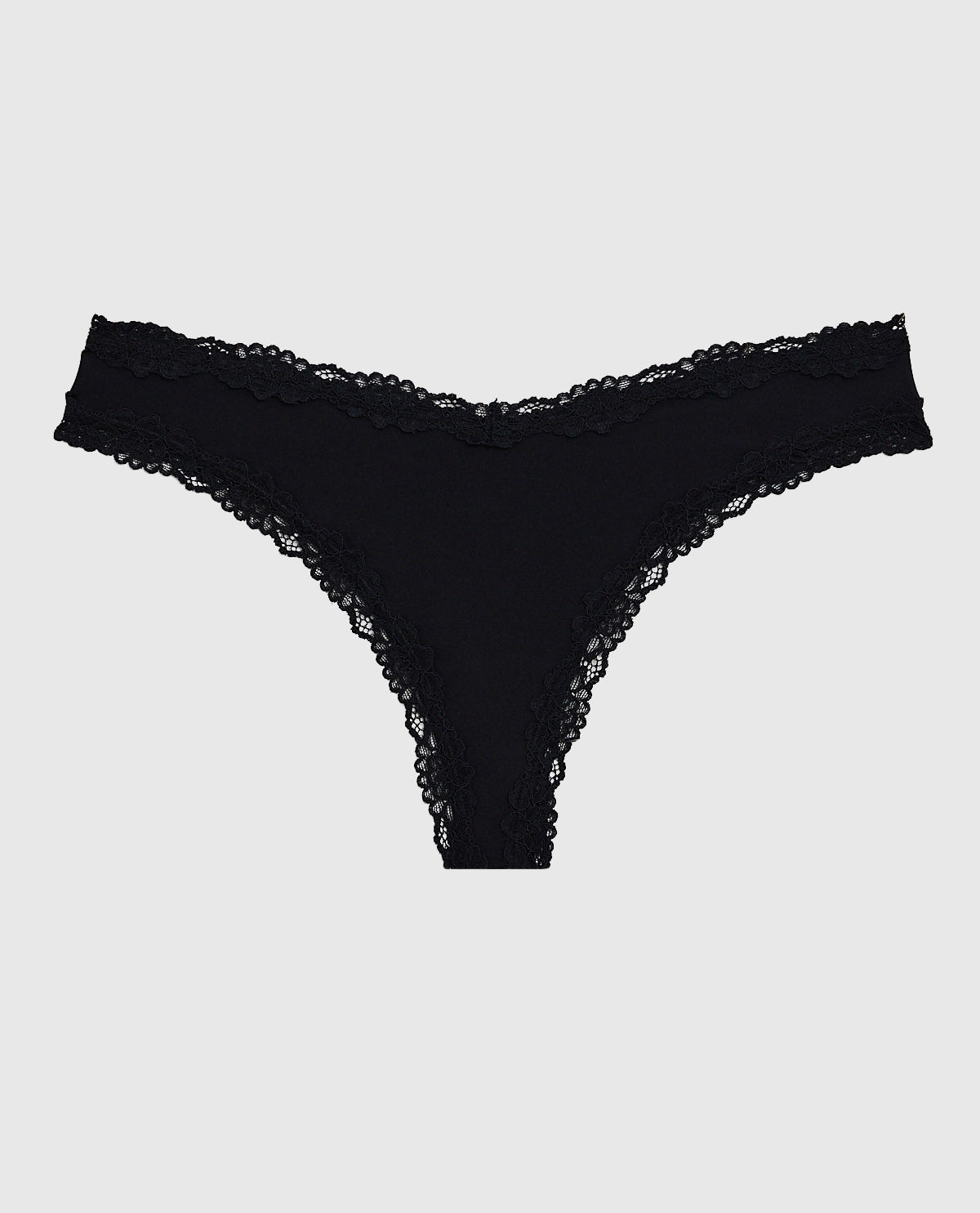 Thong Panty with Lace Trim in Black