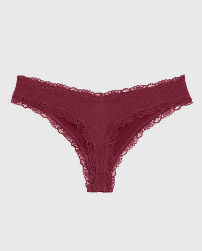 Thong Panty with Lace Trim in Opulent Red