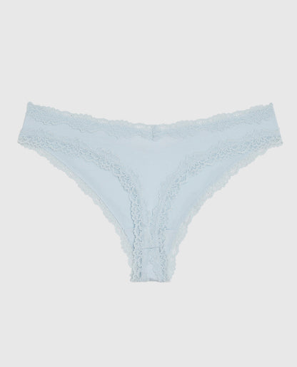 Thong Panty with Lace Trim in Vista Blue