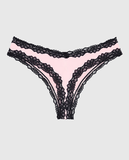Thong Panty with Lace Trim in Pink-A-Boo