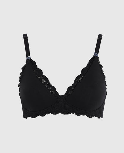 Nursing Bra with Lace Wing in Black