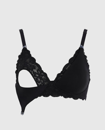 Nursing Bra with Lace Wing in Black