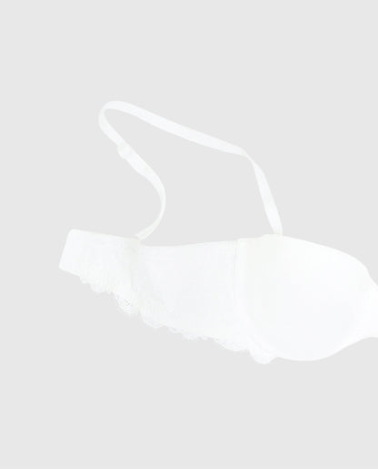 Lightly Lined Strapless Bra with Lace Wing