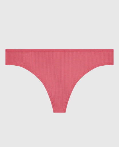 Ribbed Thong Panty in Romantic Pink