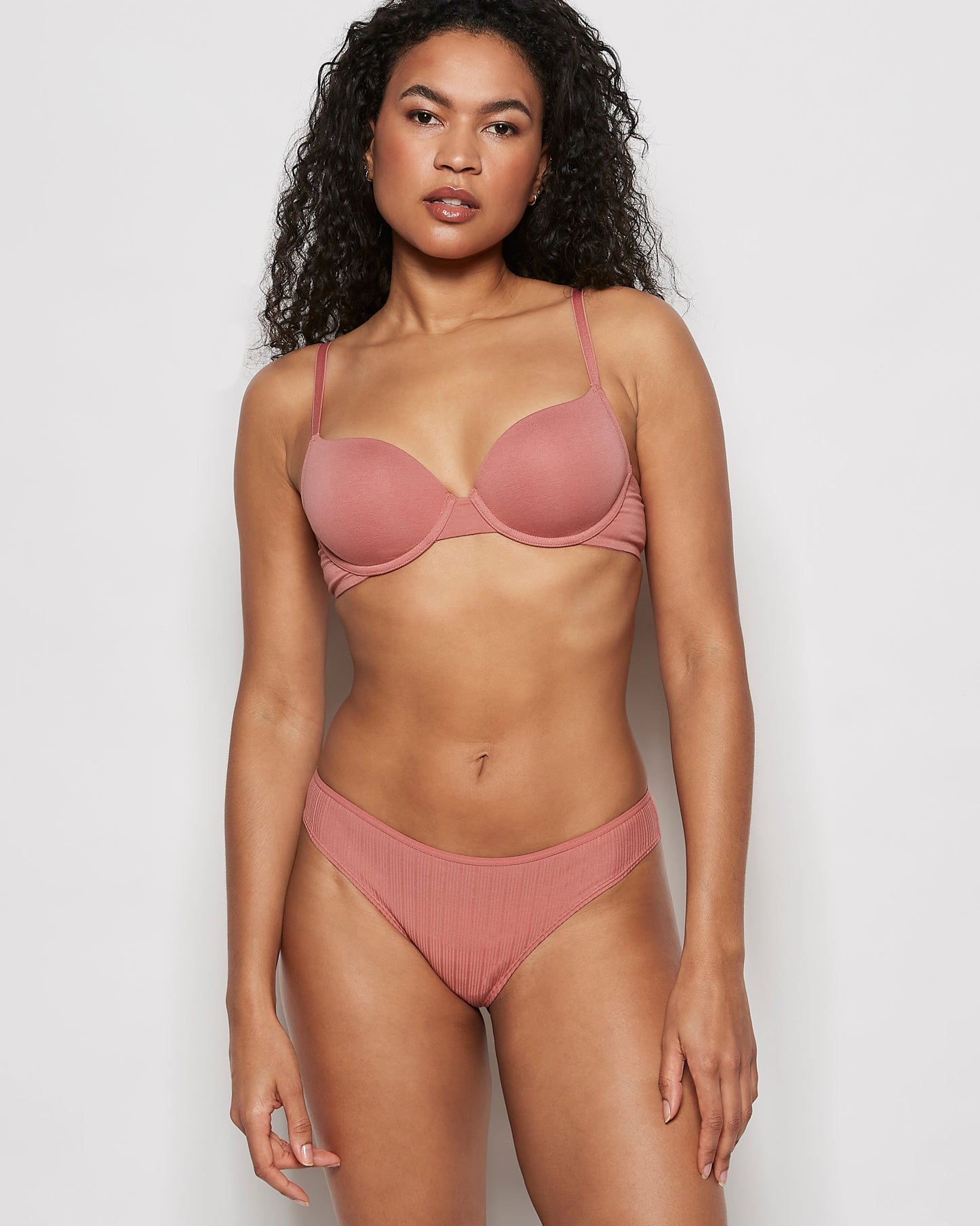 Ribbed Thong Panty in Rosy Blush