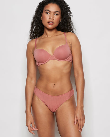 Ribbed Thong Panty in Rosy Blush
