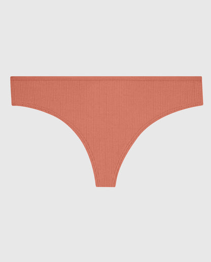 Ribbed Thong Panty in Rosy Blush