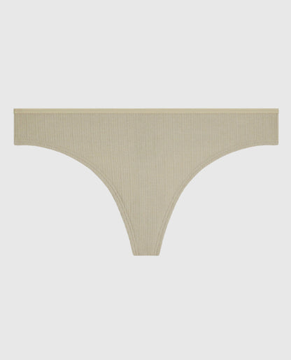 Ribbed Thong Panty in Stone Grey