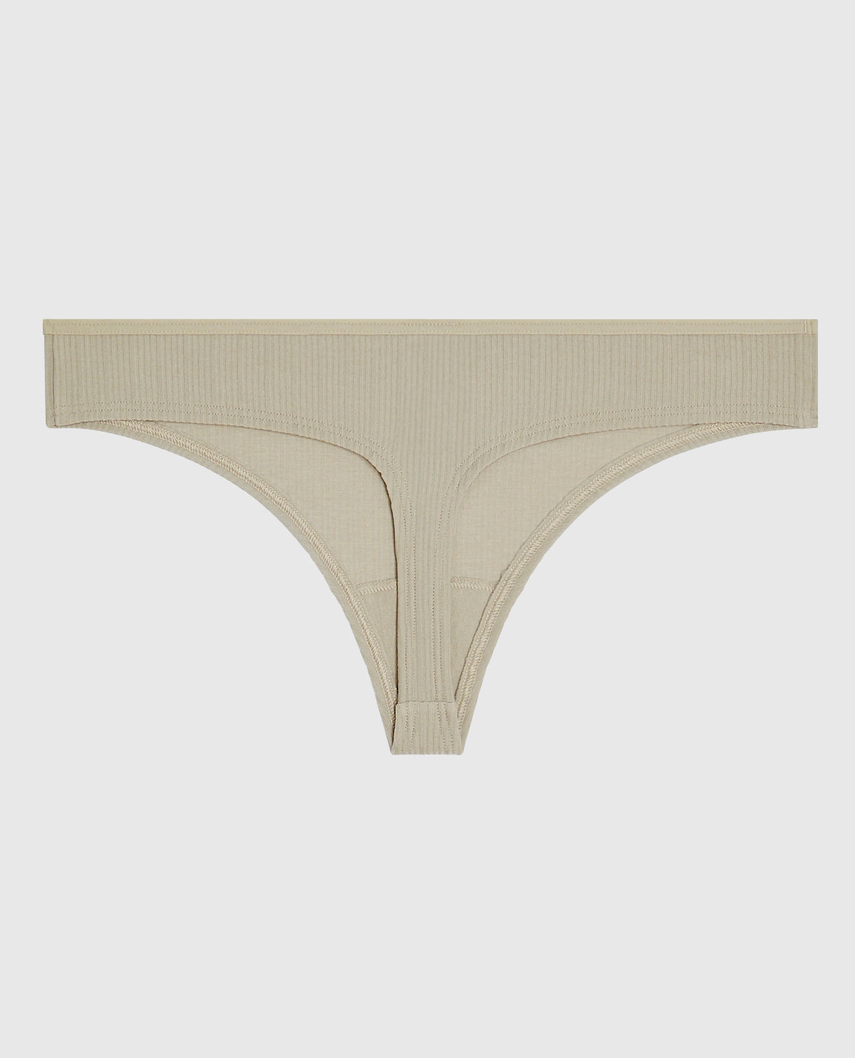 Ribbed Thong Panty in Stone Grey