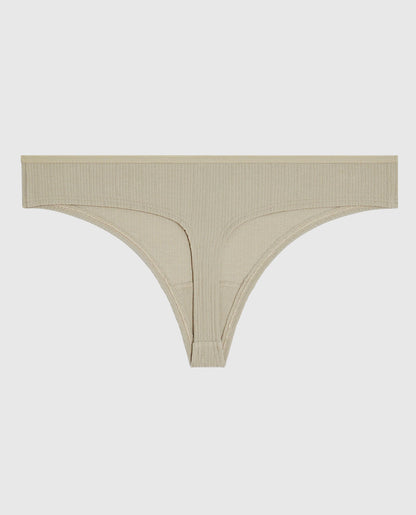 Ribbed Thong Panty in Stone Grey