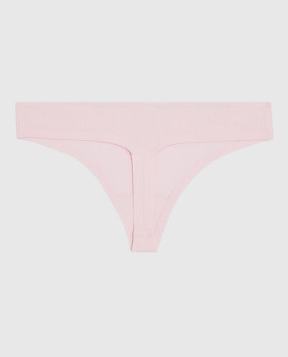 Ribbed Thong Panty in Pink-A-Boo