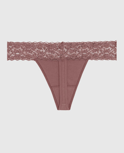 Thong Panty with Lace Trim in Dusty Cedar