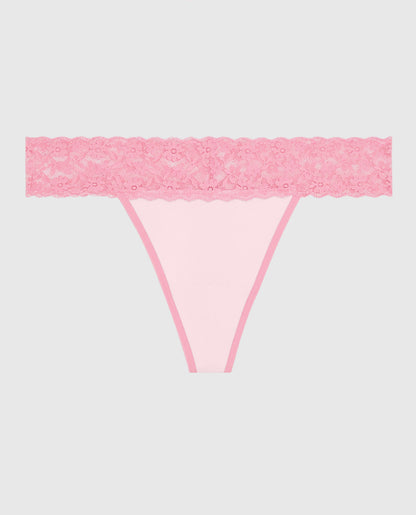 Thong Panty with Lace Trim in Pink