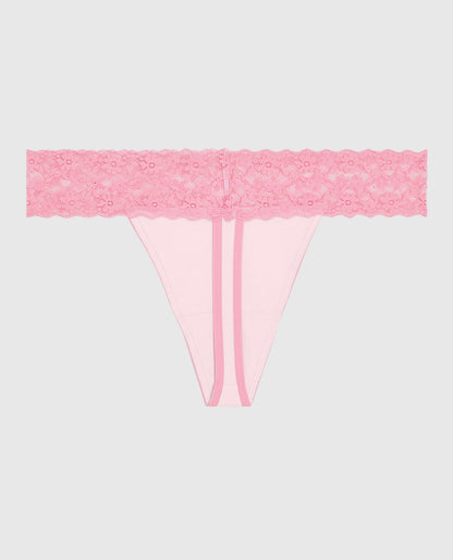 Thong Panty with Lace Trim in Pink