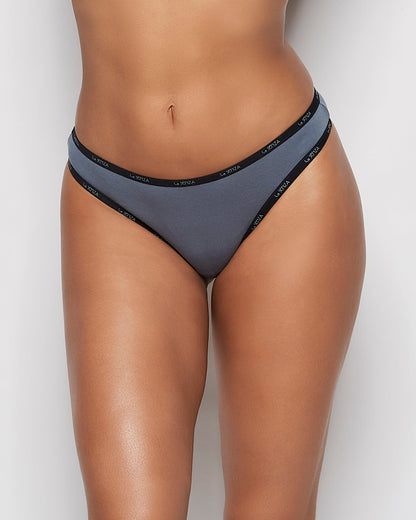 Thong Panty with Logo Trim in Stormy Weather