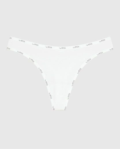 Thong Panty with Logo Trim in Ivory