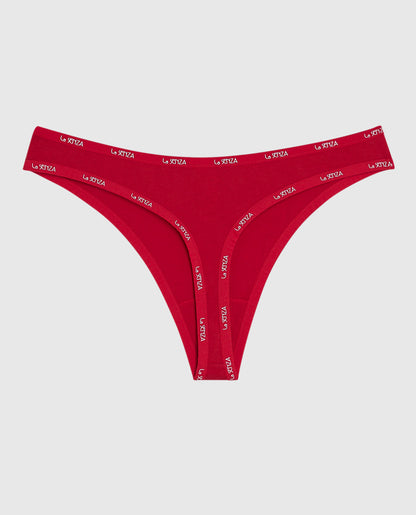 Thong Panty with Logo Trim in Cosmo Red