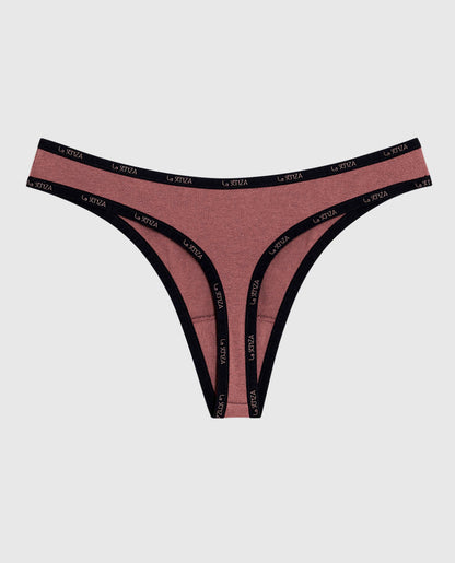 Thong Panty with Logo Trim in Dusty Cedar